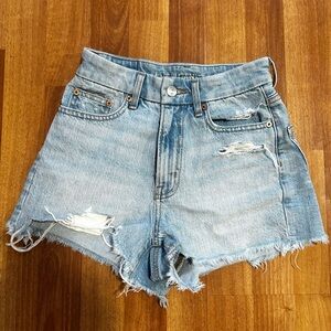 American Eagle Curvy High-Waisted Ripped Light Wash Denim Short